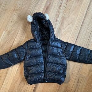 Black Puffer Jacket with Bear Ears